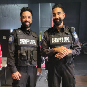 Nadeem Phillip on set with his stunt double, Siamak Samie